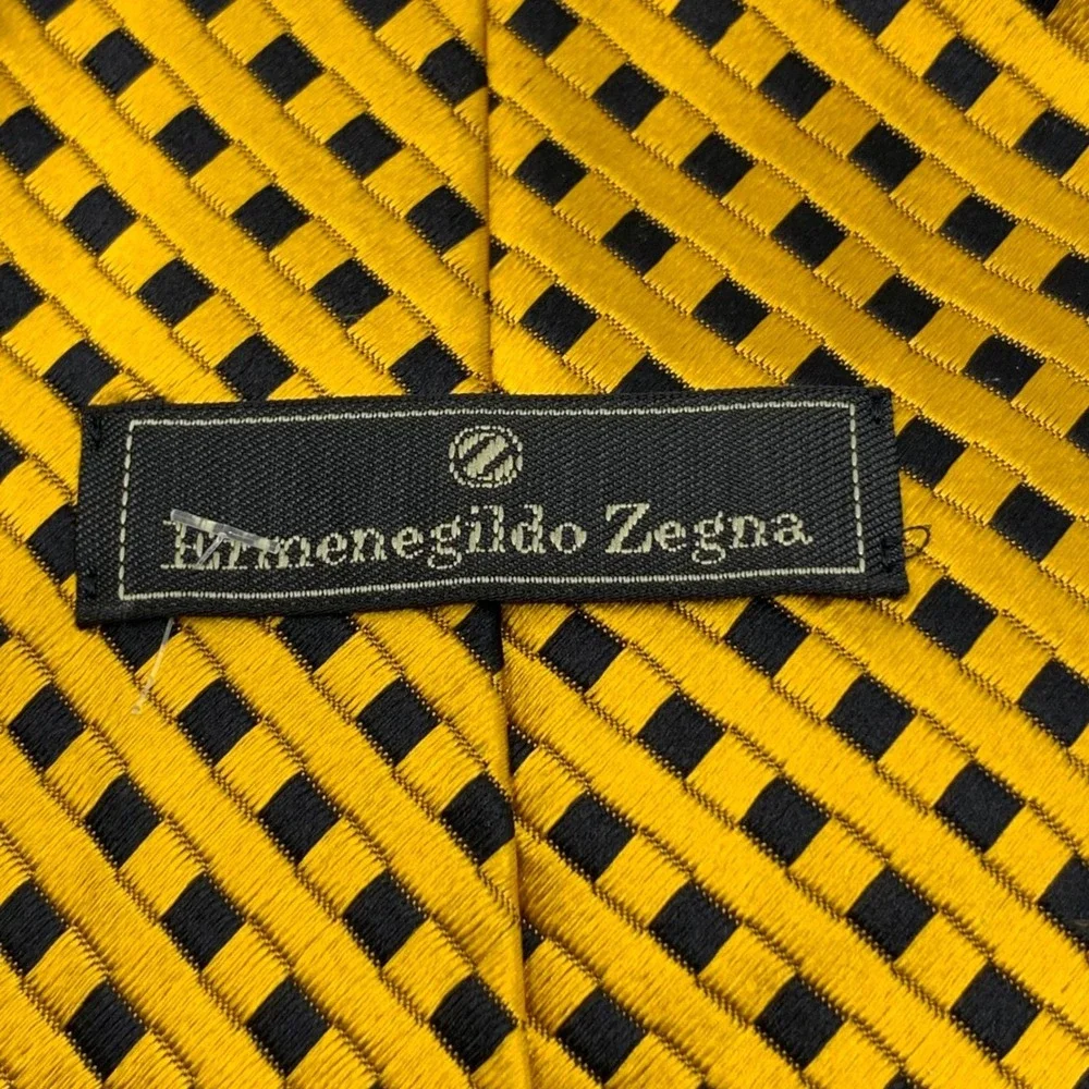 Ermenegildo‎ Zegna Men's Tie Gold Black Patterned Silk Necktie Designer Italian